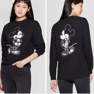 Disney Mickey Mouse Halloween Skeleton X-Ray Long Sleeve Tee Shirt Black Large